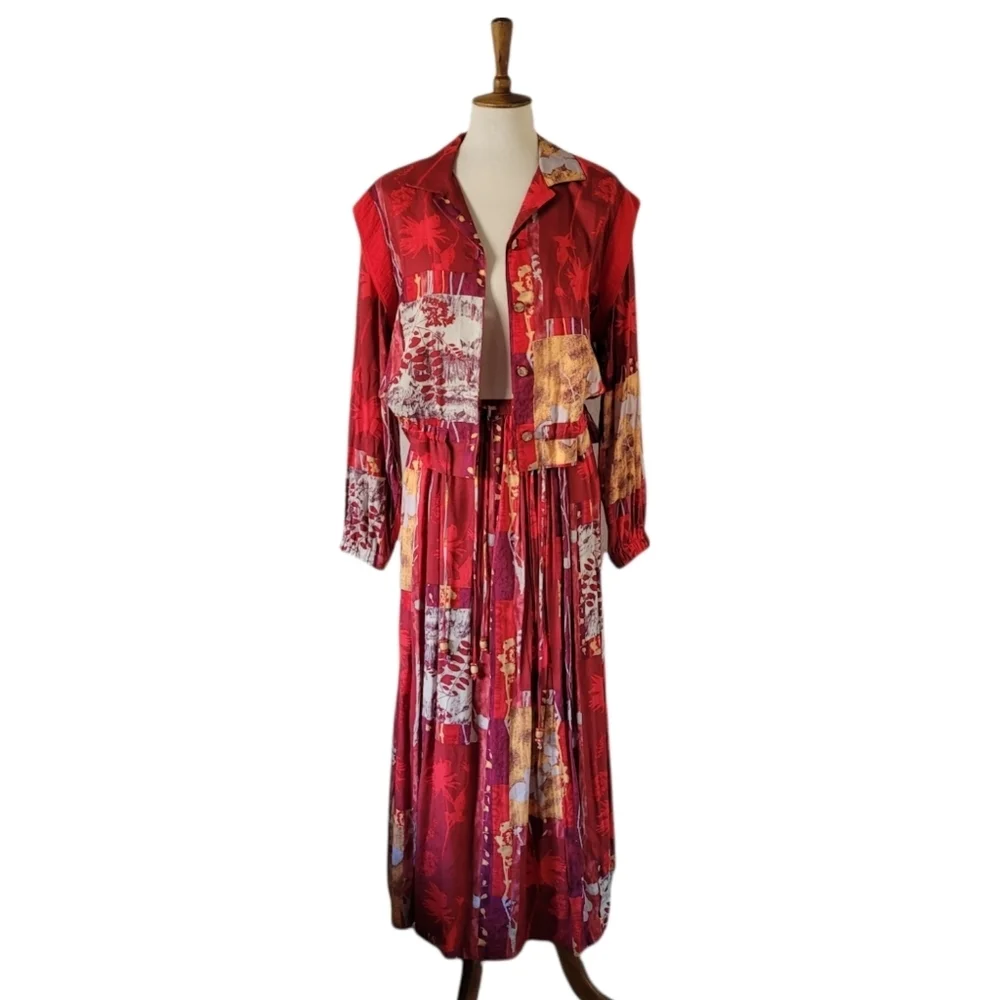 Vintage‎ - Bonnie Boynton Red Abstract Two Piece Skirt Set